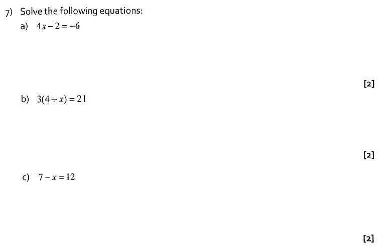 Question 7(a,b,c) - St Albans School, Hertfordshire – 13 Plus Entrance Exam Maths Paper 2016