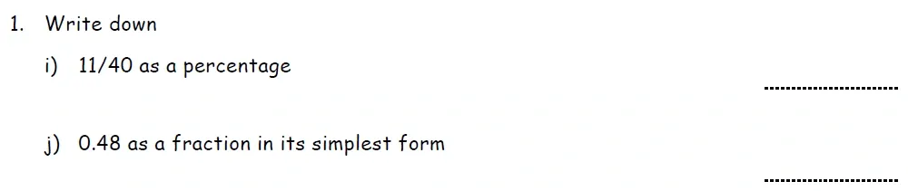 Question 01(i, j) - St Francis College Year 9 Maths Practice Entrance Paper 2026