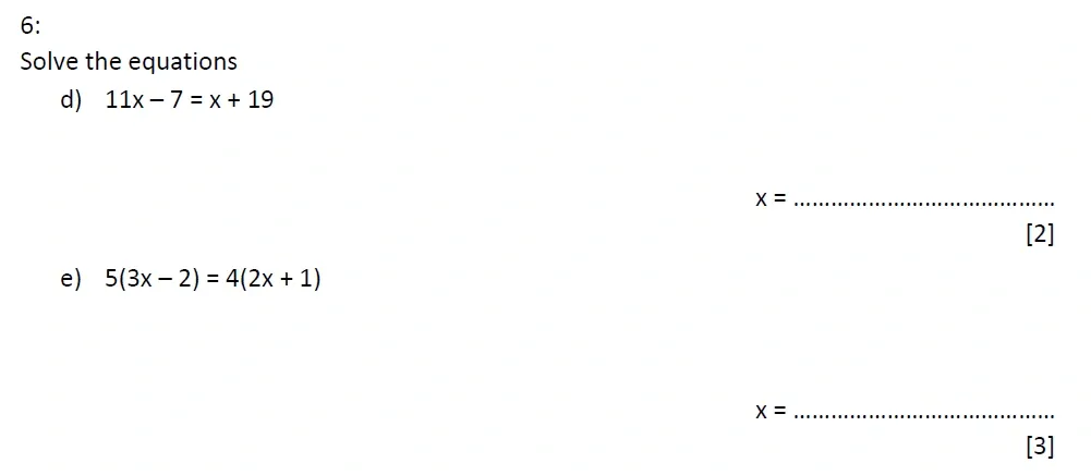 Question 06(d, e) - St Marys Crosby 13 Plus Maths Test Sample Paper