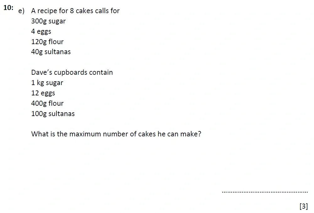 Question 10(e) - St Marys Crosby 13 Plus Maths Test Sample Paper