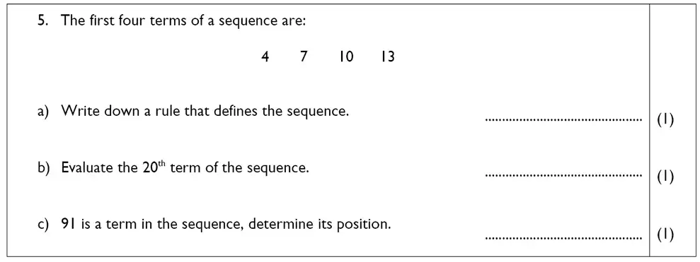 Question 5(a,b,c) - The John Lyon School – 13 Plus Maths Sample Paper 2023