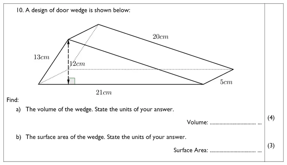 Question 10(10(a),10(b)) - The John Lyon School – 13 Plus Maths Sample Paper 2023