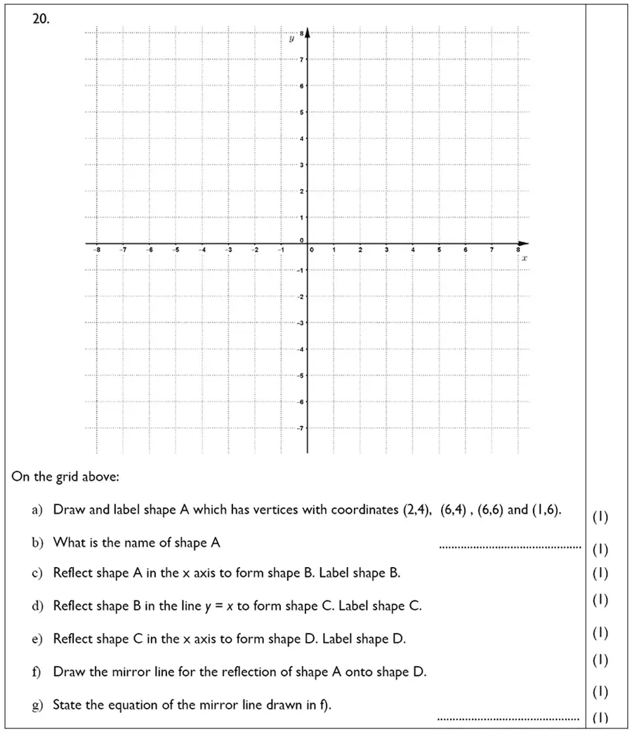 Question 20(20(a),20(b),20(c),20(d),20(e),20(f),20(g)) - The John Lyon School – 13 Plus Maths Sample Paper 2023