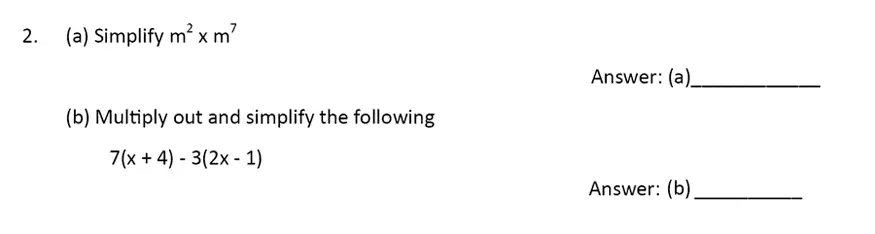 Question 2(a,b) - The Perse Upper School – Year 9 Maths Specimen Paper 1 2023
