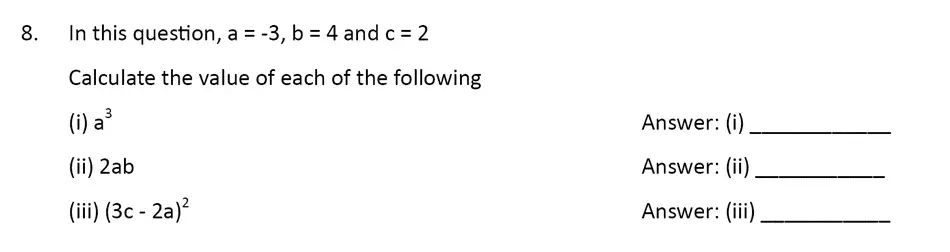 Question 8(i,8(ii),8(iii)) - The Perse Upper School – Year 9 Maths Specimen Paper 1 2023