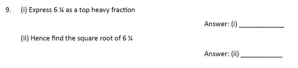 Question 9(i,9(ii)) - The Perse Upper School – Year 9 Maths Specimen Paper 1 2023