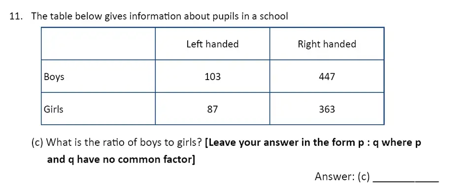 Question 11(c) - The Perse Upper School – Year 9 Maths Specimen Paper 1 2023