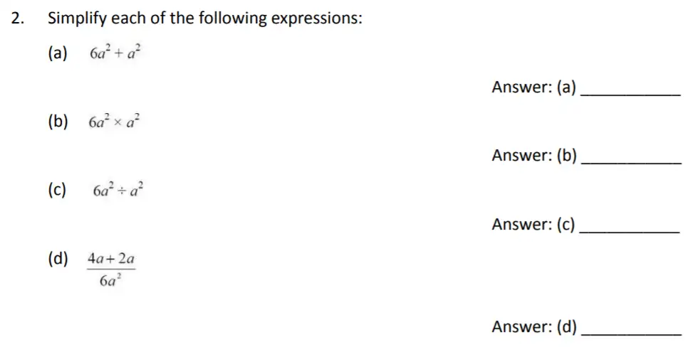 Question 2(a,b,c,d) - The Perse Upper School – Year 9 Maths Specimen Paper 2 2023