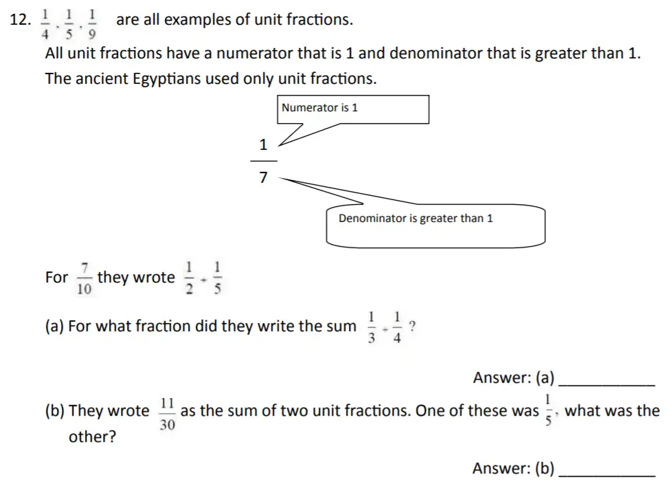 Question 12(12(a),12(b)) - The Perse Upper School – Year 9 Maths Specimen Paper 2 2023