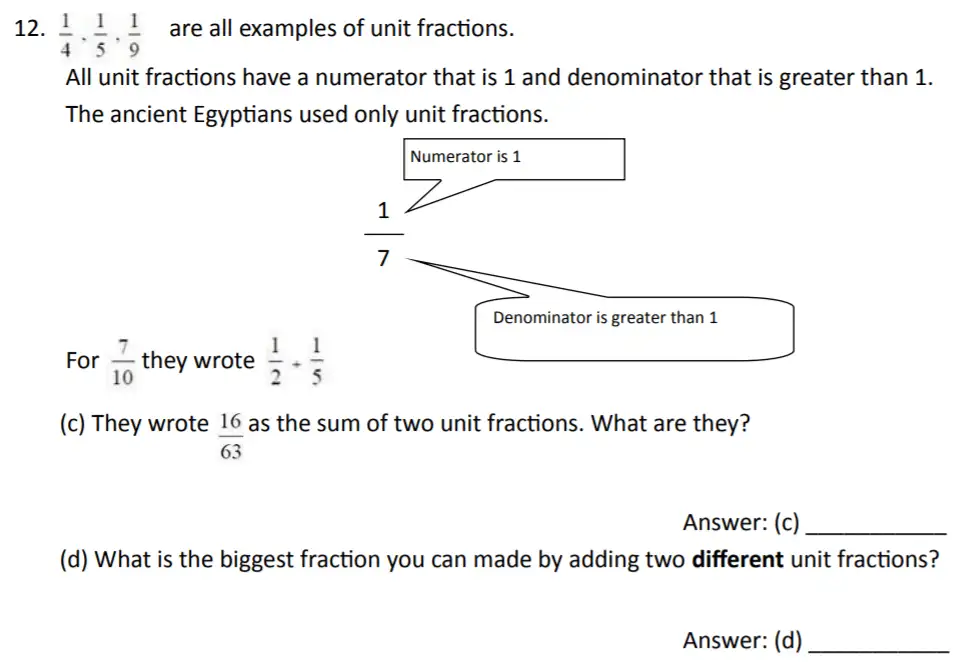 Question 12(12(c),12(d)) - The Perse Upper School – Year 9 Maths Specimen Paper 2 2023