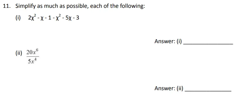 Question 11(11(i),11(ii)) - The Perse Upper School – Year 9 Maths Specimen Paper 3 2023