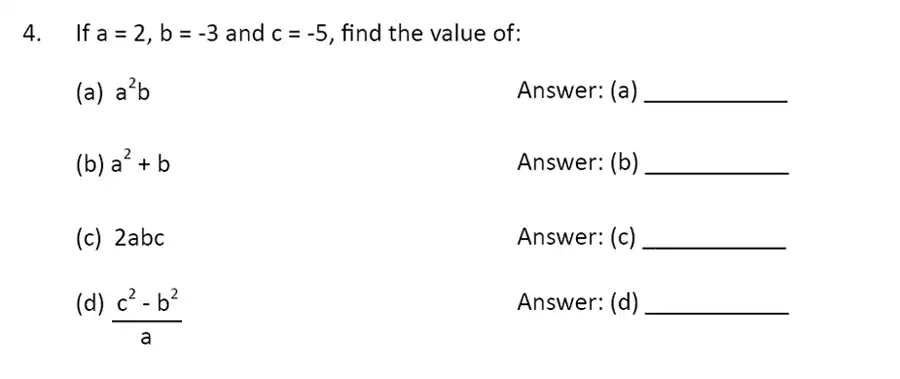 Question 4(a,b,c,d) - The Perse Upper School – Year 9 Maths Specimen Paper 5 2023