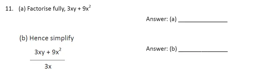 Question 11(11(a),11(b)) - The Perse Upper School – Year 9 Maths Specimen Paper 5 2023