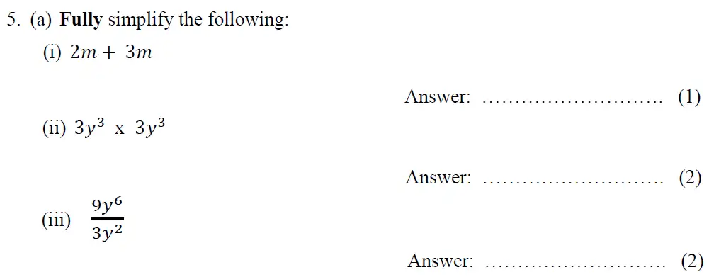 Question 5(a(i),a(ii),a(iii)) - Tonbridge School - 13 Plus Maths Year 9 Sample B 2023