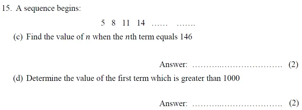 Question 15(15(c),15(d)) - Tonbridge School - 13 Plus Maths Year 9 Sample B 2023