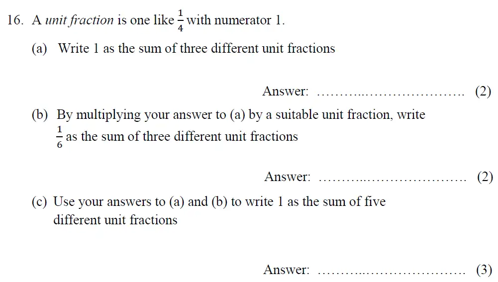 Question 16(16(a),16(b),16(c)) - Tonbridge School - 13 Plus Maths Year 9 Sample B 2023