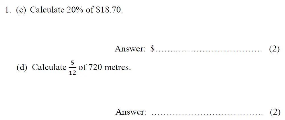 Question 1(c,d) - Tonbridge School – Year 9 Maths Entrance Exam – Specimen A 2015