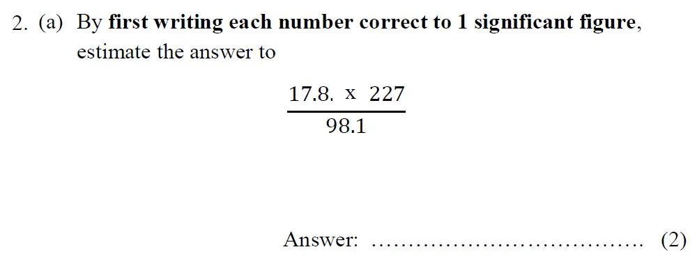 Question 2(a) - Tonbridge School – Year 9 Maths Entrance Exam – Specimen A 2015