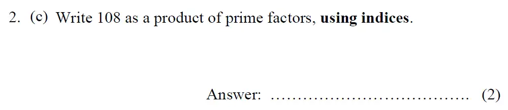 Question 2(c) - Tonbridge School – Year 9 Maths Entrance Exam – Specimen A 2015