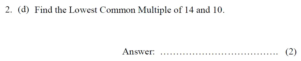 Question 2(d) - Tonbridge School – Year 9 Maths Entrance Exam – Specimen A 2015