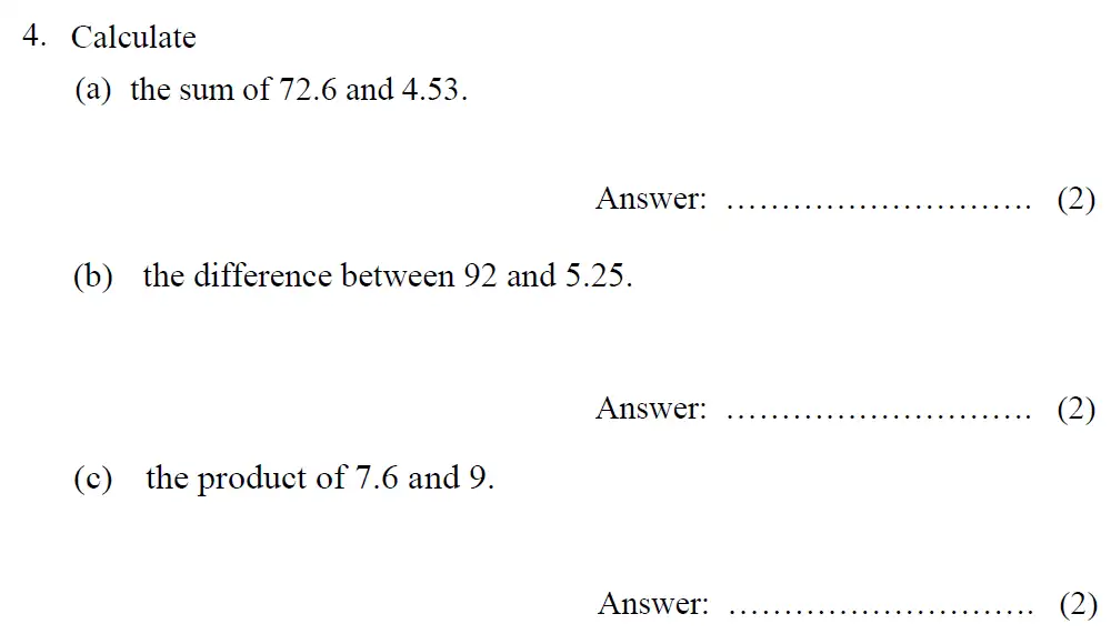 Question 4(a,b,c) - Tonbridge School – Year 9 Maths Entrance Exam – Specimen A 2015
