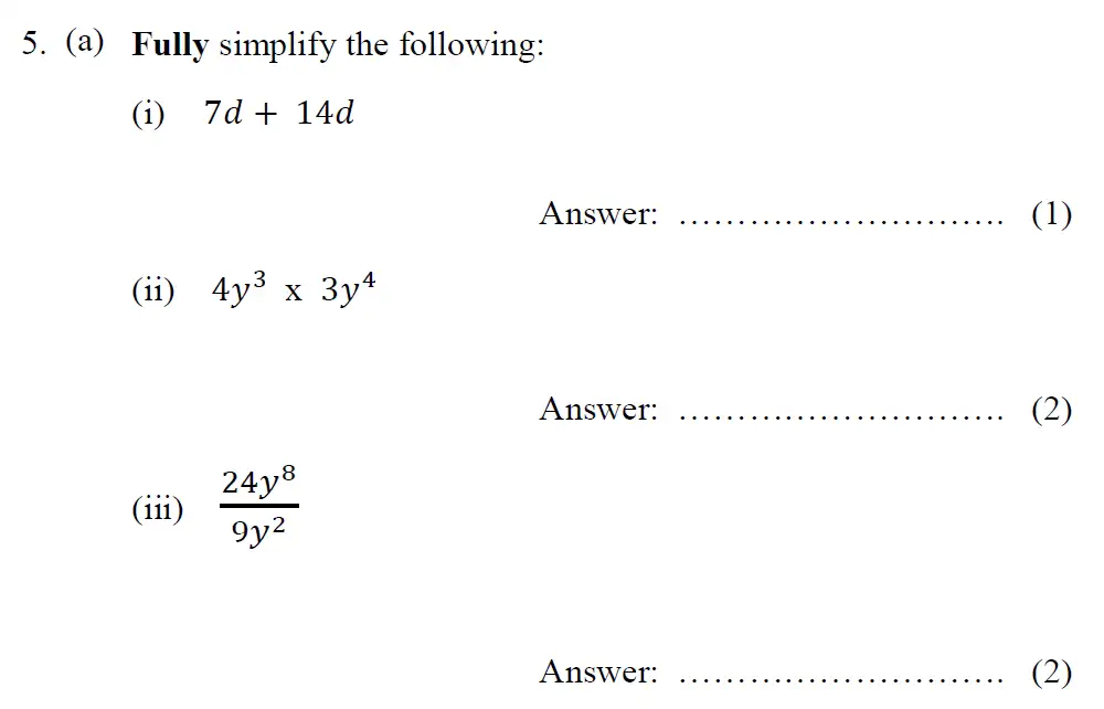 Question 5(5(a)(i),5(a)(ii),5(a)(iii)) - Tonbridge School – Year 9 Maths Entrance Exam – Specimen A 2015
