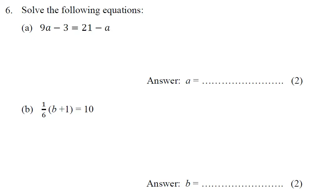 Question 6(a,b) - Tonbridge School – Year 9 Maths Entrance Exam – Specimen A 2015