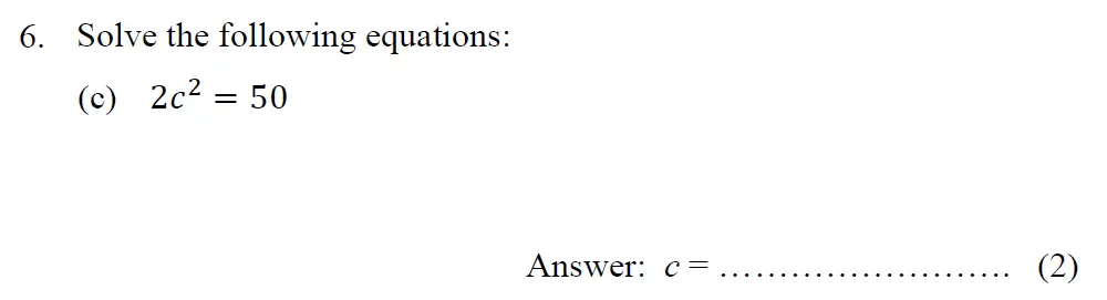 Question 6(c) - Tonbridge School – Year 9 Maths Entrance Exam – Specimen A 2015