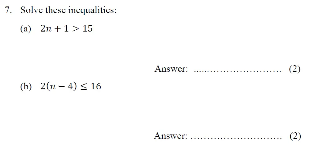 Question 7(a,b) - Tonbridge School – Year 9 Maths Entrance Exam – Specimen A 2015