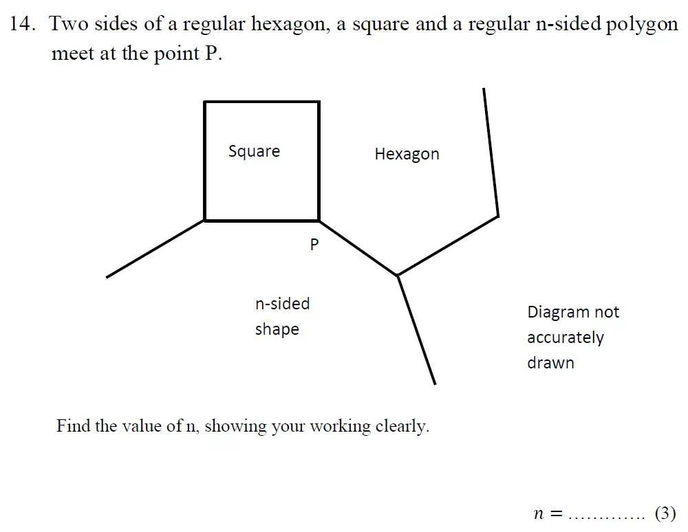 Question 14 - Tonbridge School – Year 9 Maths Entrance Exam – Specimen A 2015