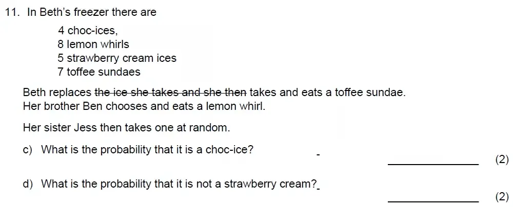 Question 11(c,d) - Benenden School 13 Plus Scholarship Maths Paper 2023