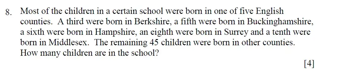 Question 10 - Eton College – 13 Plus Scholarship Exam 2018 – Maths A