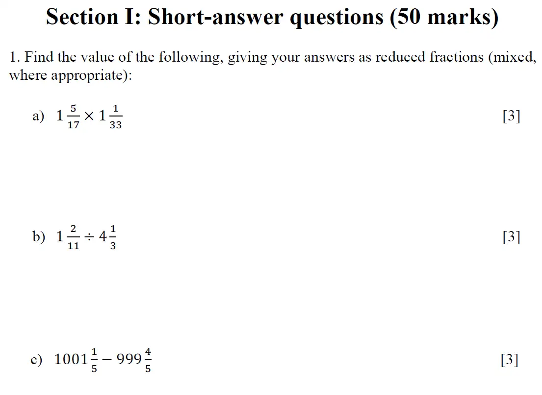 Question 1 - Eton College - 13 Plus Scholarship Exam 2020 - Maths A