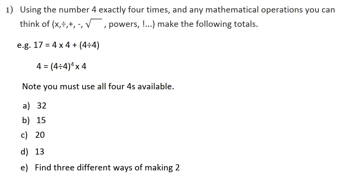 Question 1 - St Edwards Oxford - 13 Plus Scholarship Exam 2015 - Maths Paper 2