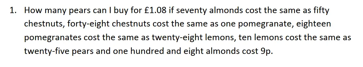 Question 1 - St Edwards Oxford - 13 Plus Scholarship Exam 2016 - Maths Paper 2