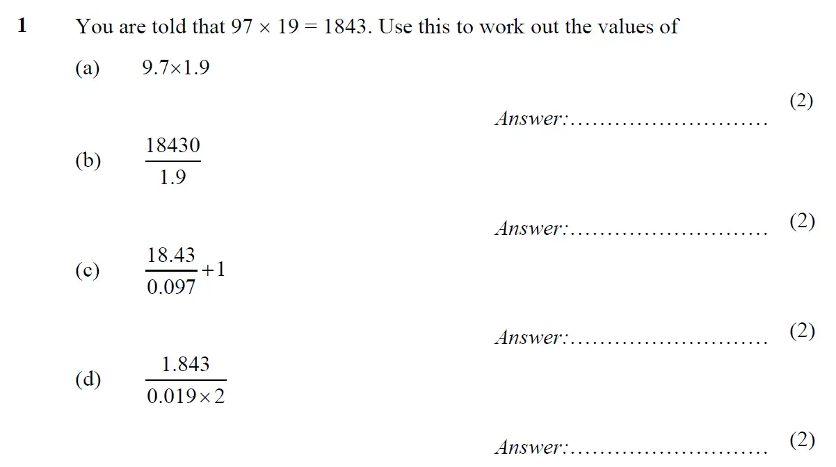 Question 1 - St Pauls School - 13 Plus Scholarship Maths Exam Paper 2015