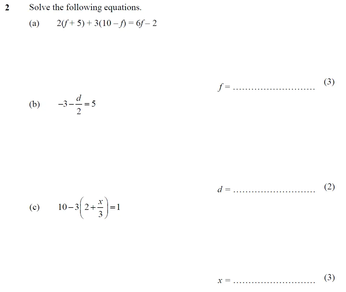 Question 2 - St Pauls School - 13 Plus Scholarship Maths Exam Paper 2015