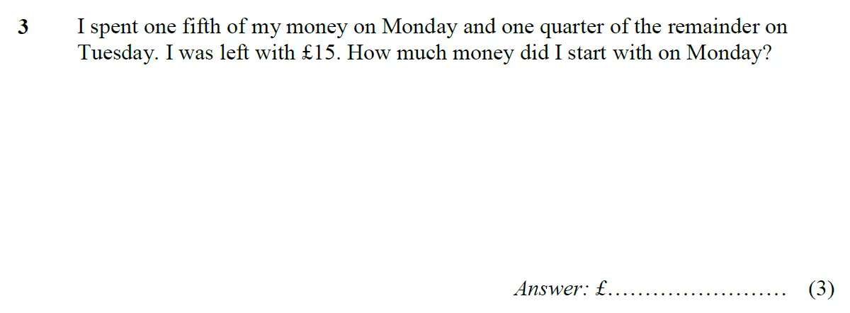 Question 3 - St Pauls School - 13 Plus Scholarship Maths Exam Paper 2015
