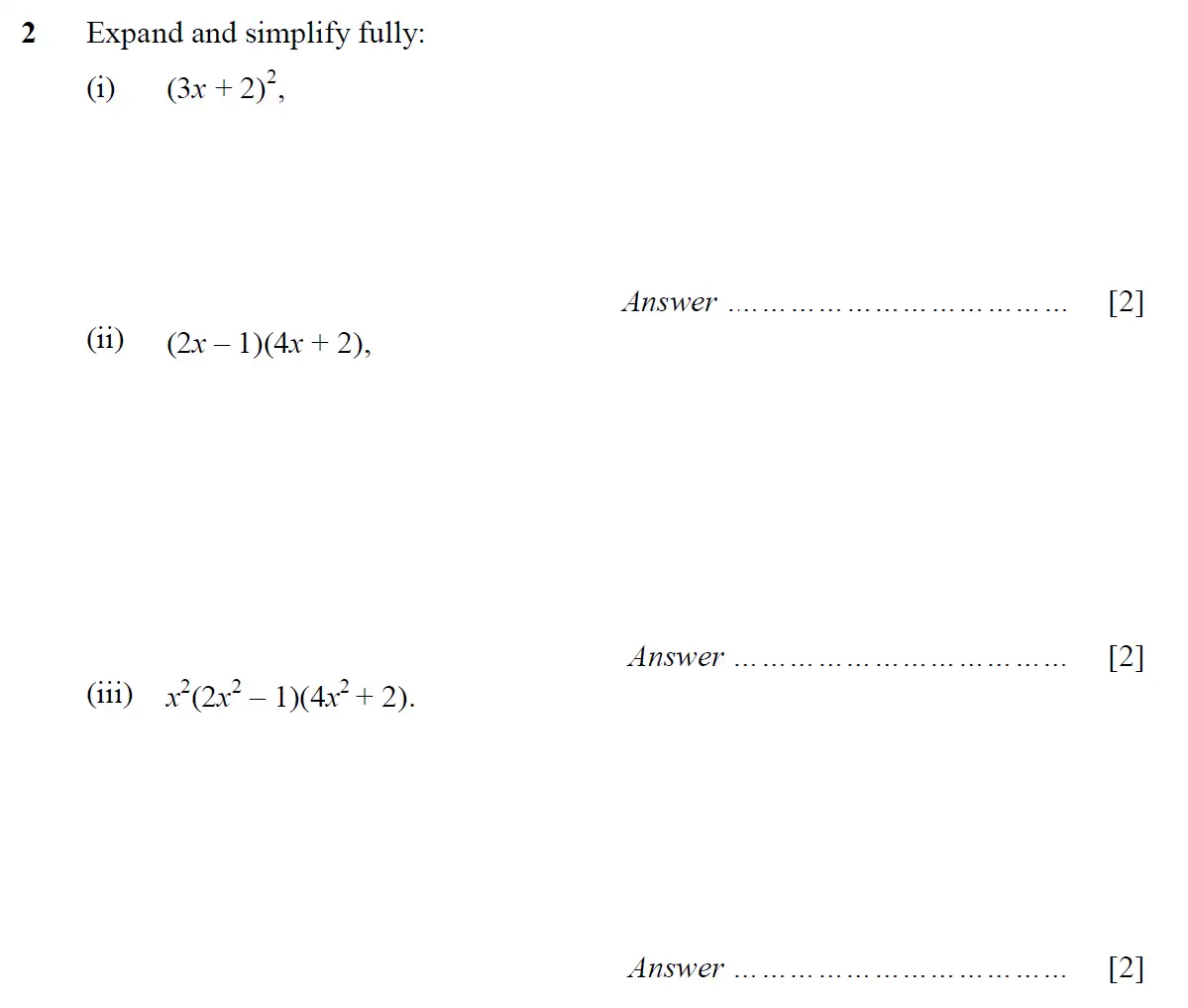Question 2 - St Pauls School - 13 Plus Scholarship Maths Exam Paper 2016