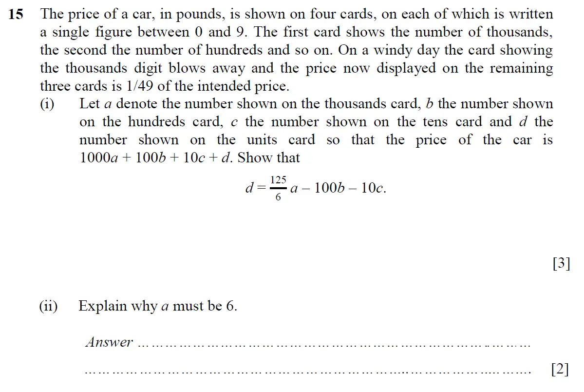 Question 20 - St Pauls School - 13 Plus Scholarship Maths Exam Paper 2016