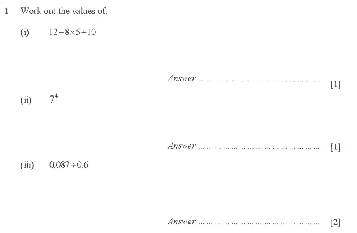 Question 1 - St Pauls School - 13 Plus Scholarship Maths Exam Paper 2017