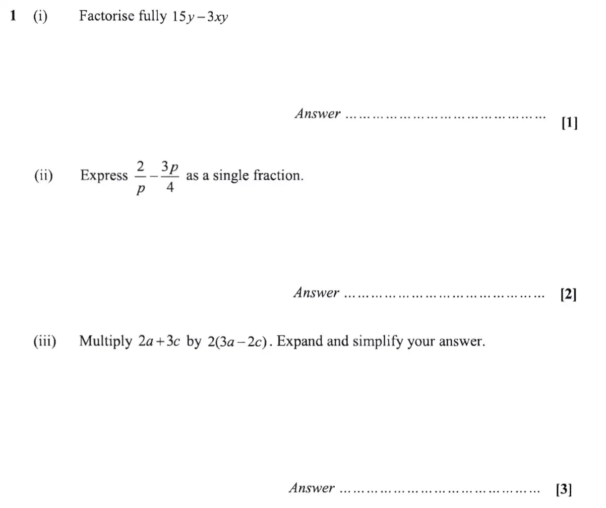 Question 1 - St Pauls School - 13 Plus Scholarship Maths Exam Paper 2019