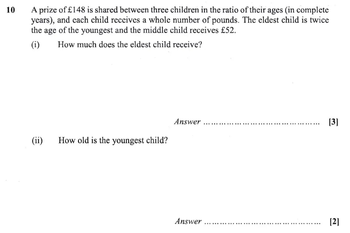 Question 10 - St Pauls School - 13 Plus Scholarship Maths Exam Paper 2019
