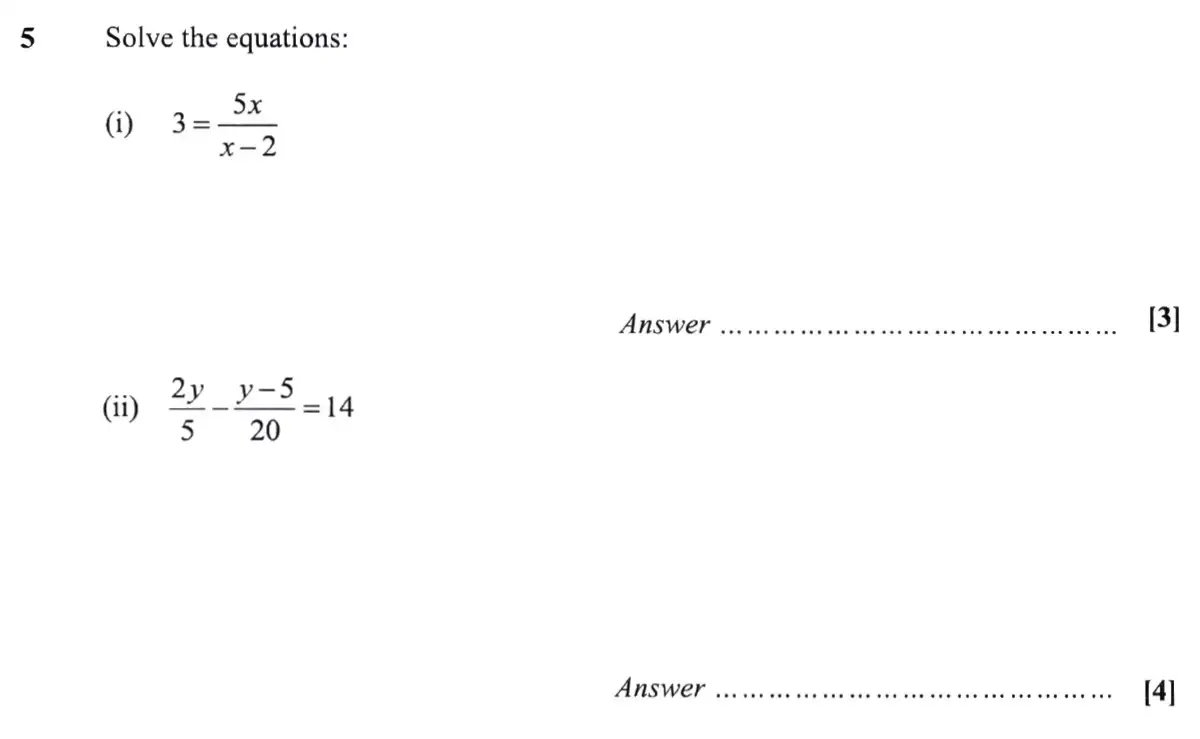 Question 5 - St Pauls School - 13 Plus Scholarship Maths Exam Paper 2019