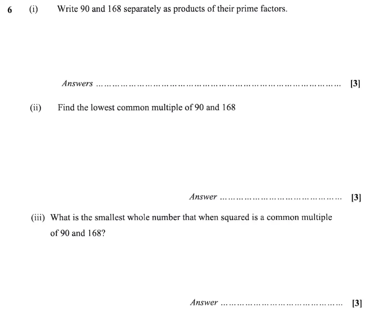 Question 6 - St Pauls School - 13 Plus Scholarship Maths Exam Paper 2019