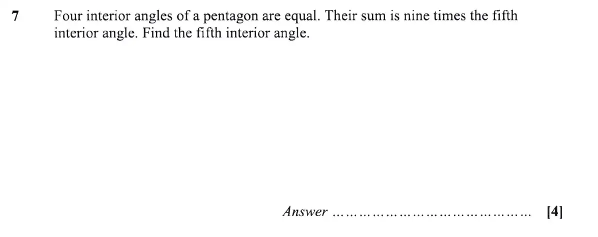 Question 7 - St Pauls School - 13 Plus Scholarship Maths Exam Paper 2019