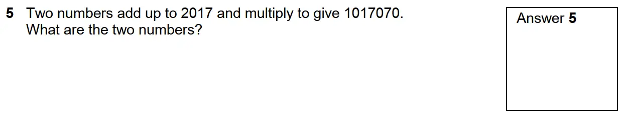 Question 10 - Westminster School - 13 Plus Scholarship Exam 2017 - Mental Maths Challenge