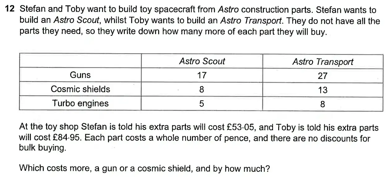 Question 12 - Westminster School - 13 Plus Scholarship Exam 2019 - Challenge Maths Paper 2