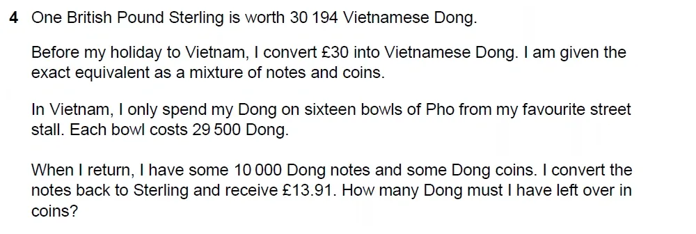 Question 04 - Westminster School - 13 Plus Scholarship Exam 2022 - Mental Maths Challenge Paper 2