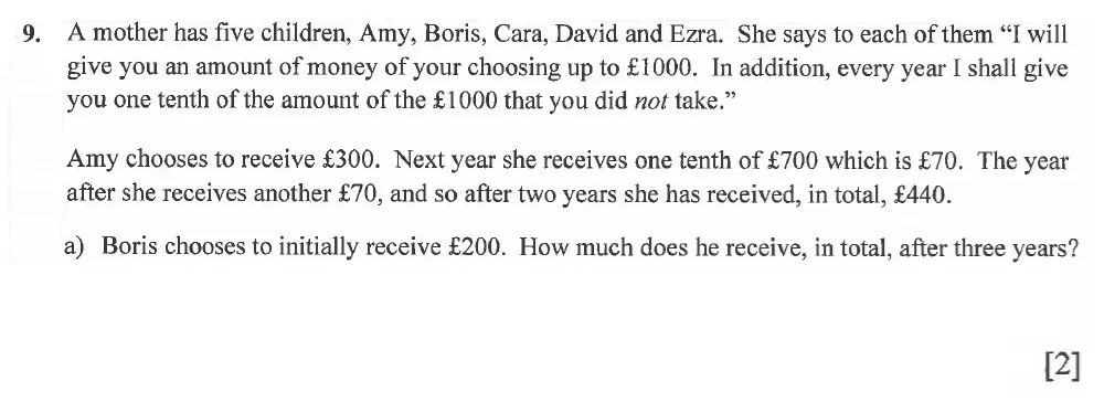 Question 09(a) - Winchester College 13 Plus Maths 2021 Election Exam Paper 1